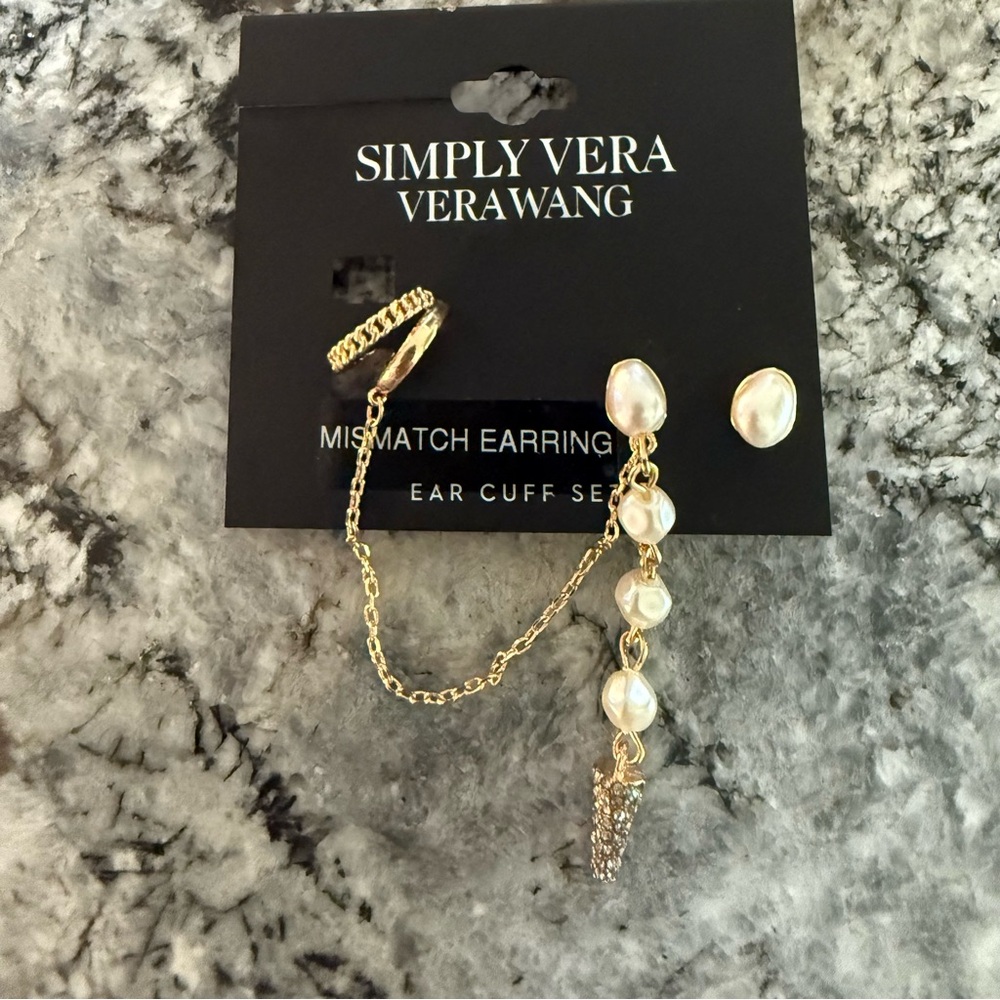 VERA WANG Rocker Chic Gold, Pearl & Clear Crystal Spike Mismatch Earrings - Picture 2 of 3